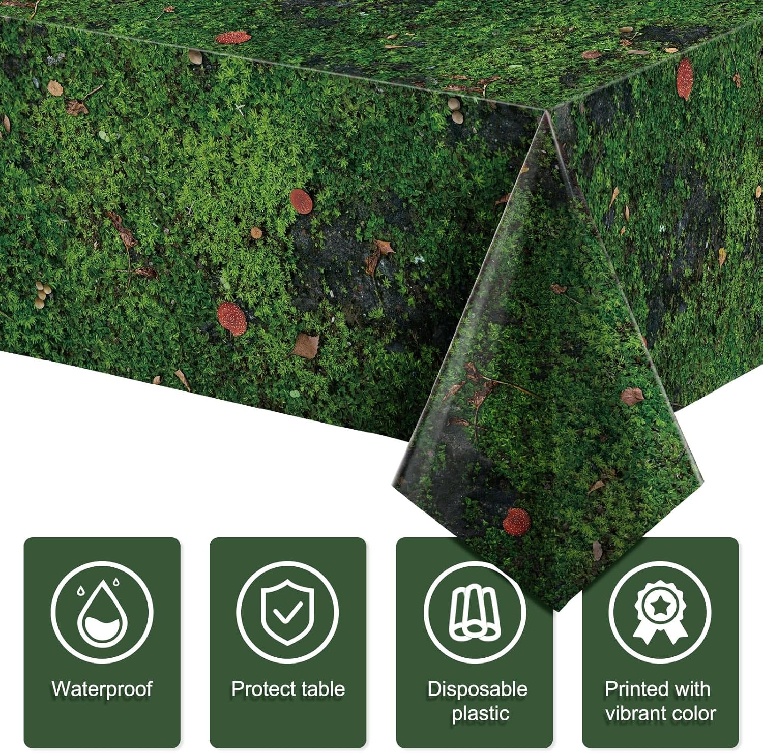 Tiamon 3 Pcs Green Moss Tablecloth for Forest Themed Parties