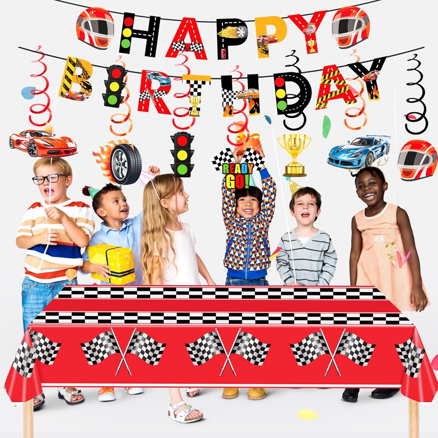 Race Car Birthday Decorations Set with Banner and Tablecloth