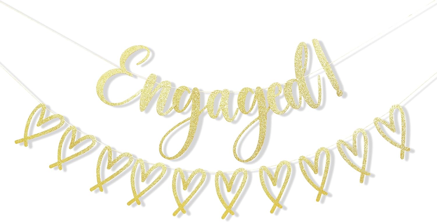 Happy Engagement Banner - Gold Glitter Bride To Be Decor