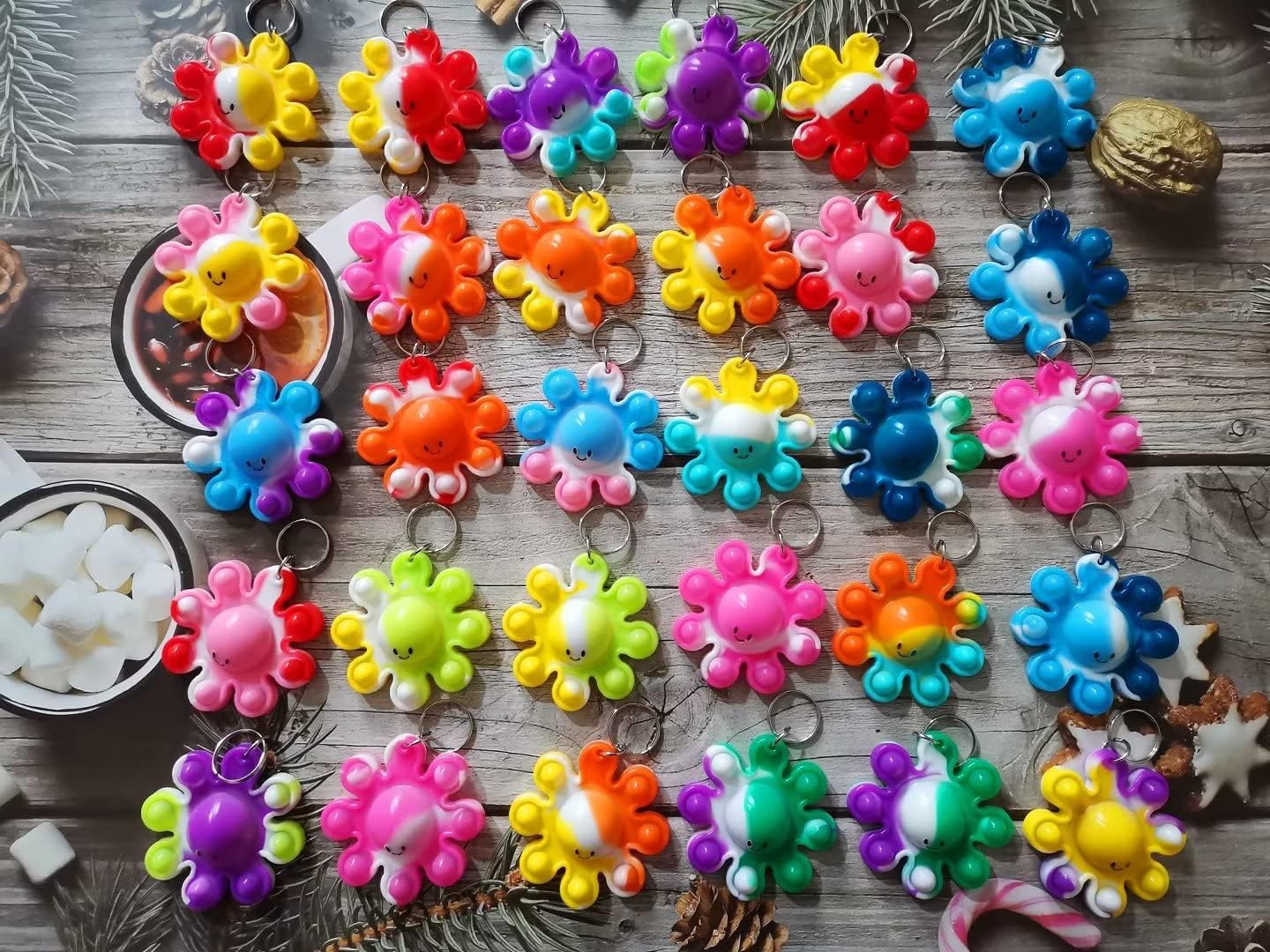 30 Pack Octopus Fidget Keychain for Students and Party Favors