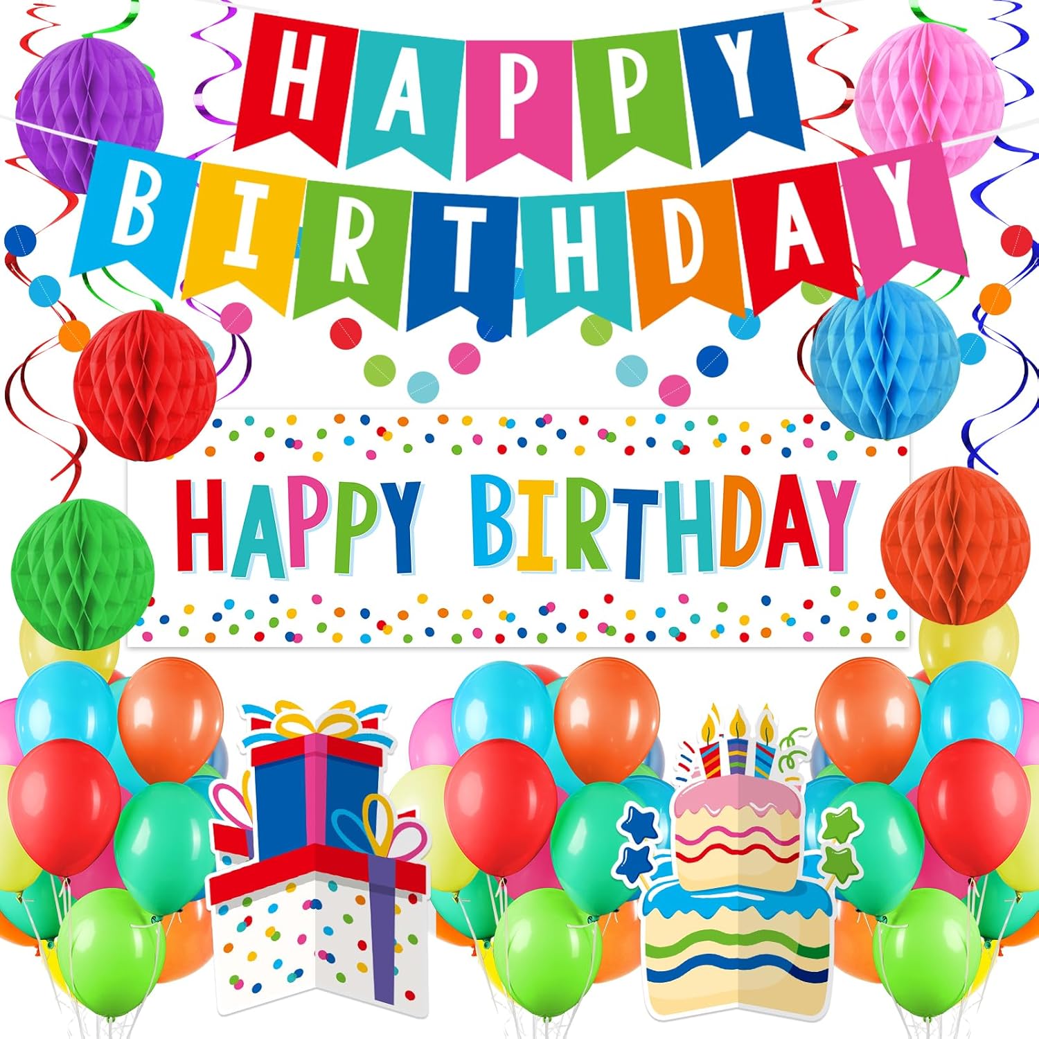 Happy Birthday Decorations Kit with Banner Backdrop Garland Streamers Balloons