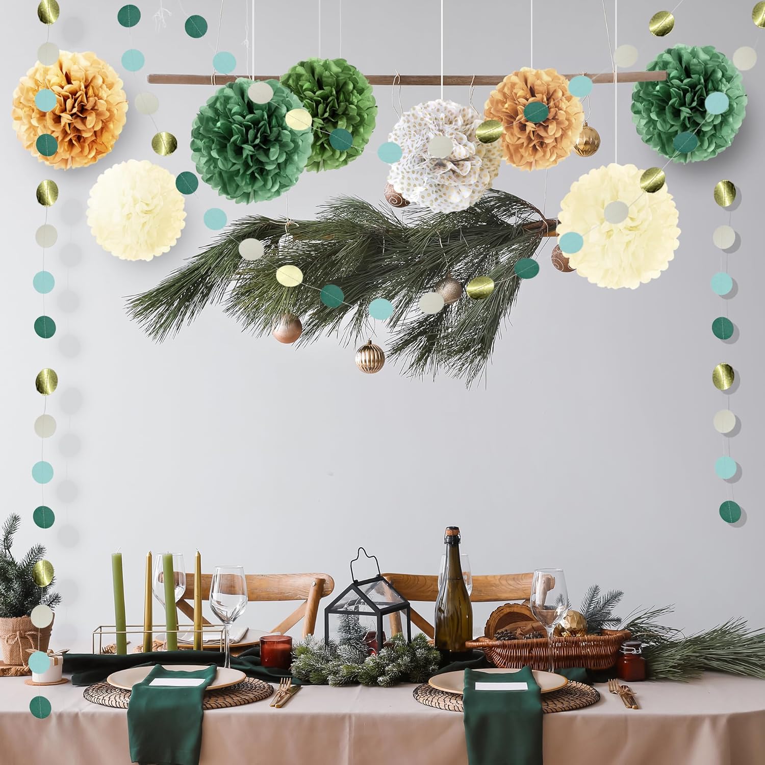 15PCS Sage Green Tissue Paper Pom Poms Decor Set