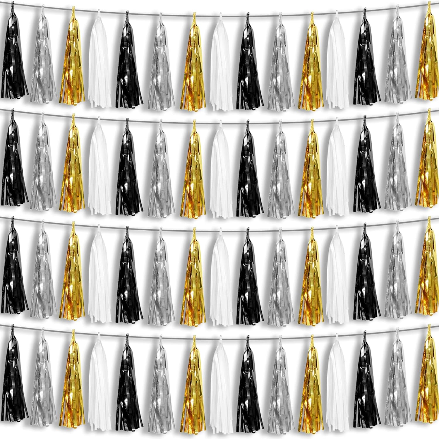 4P Black Gold Silver Foil Fringe Tassel Garland Decorations