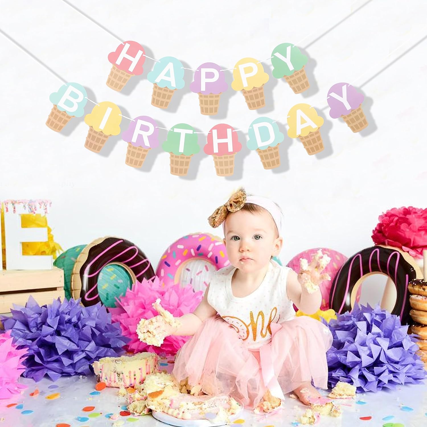 Ice Cream Birthday Banner for Kids Party Decoration