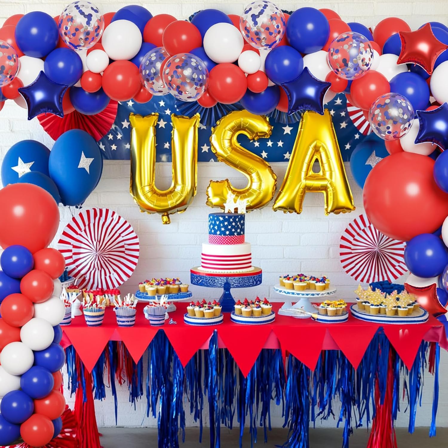 RUBFAC 160pcs Red White Blue Balloons Garland Arch Kit