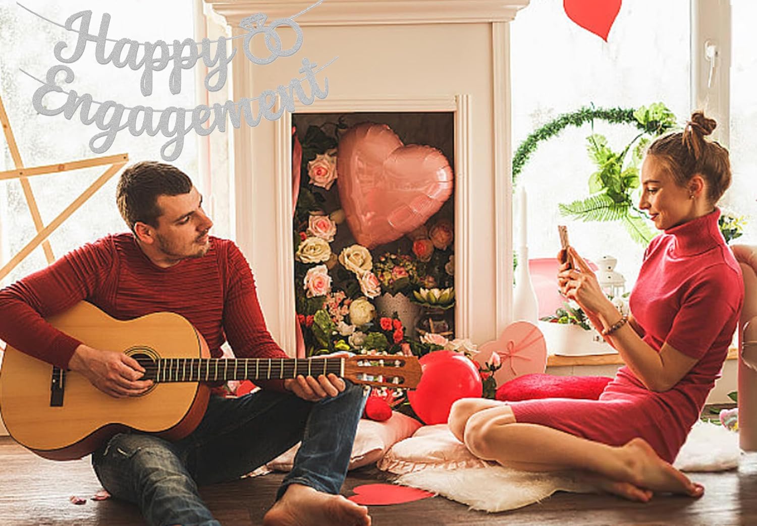 Happy Engagement Banner Silver Party Decorations for Engaged Parties