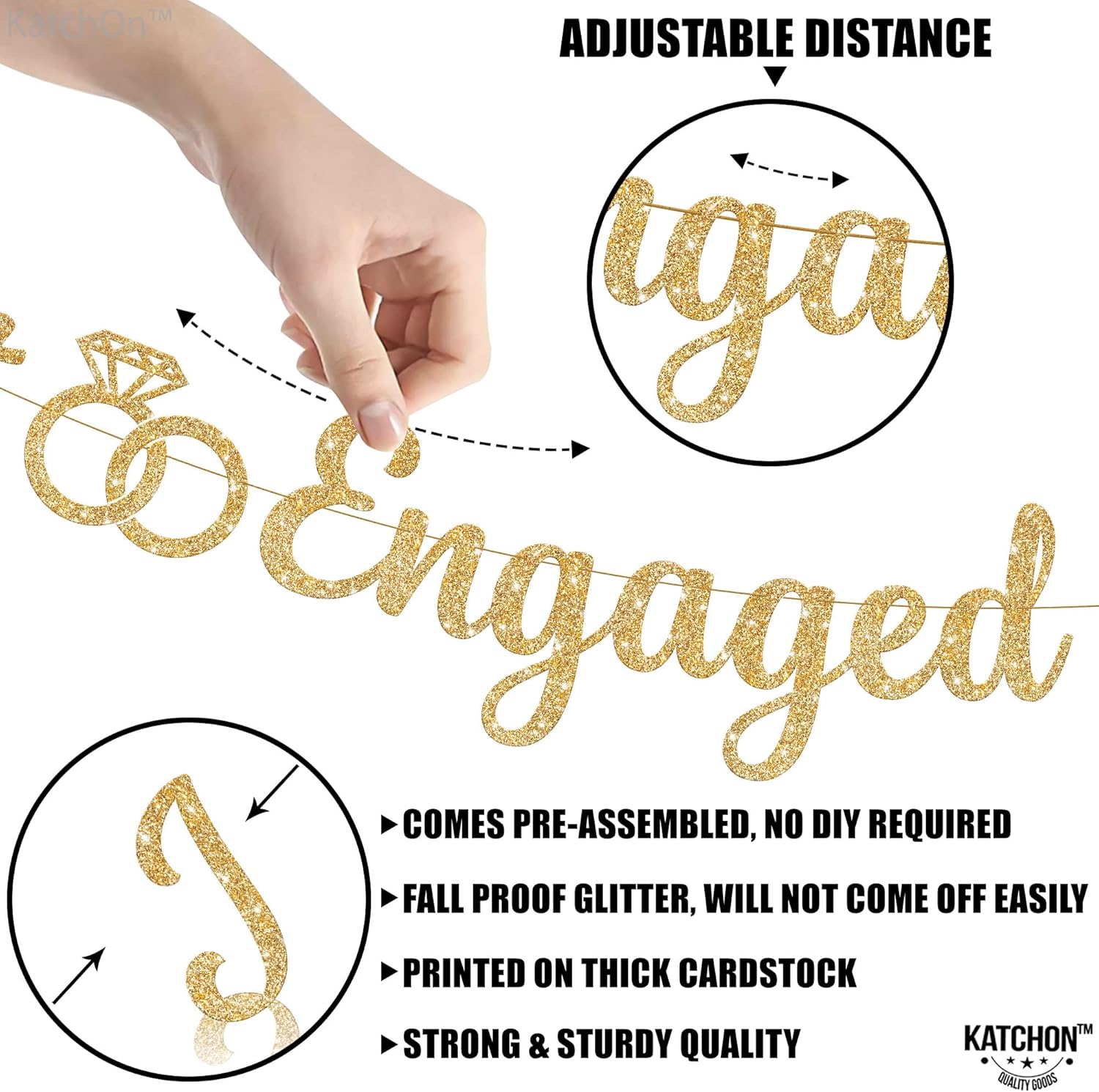 KatchOn Glitter Gold Just Engaged Banner 10 Feet