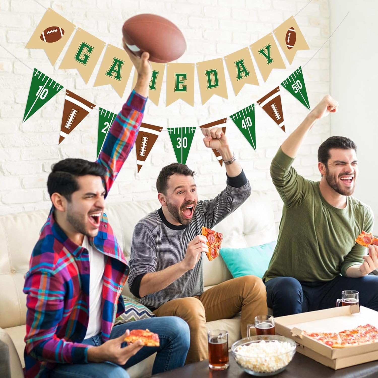 Hooqict Football Party Banner Garland with Triangle Flags