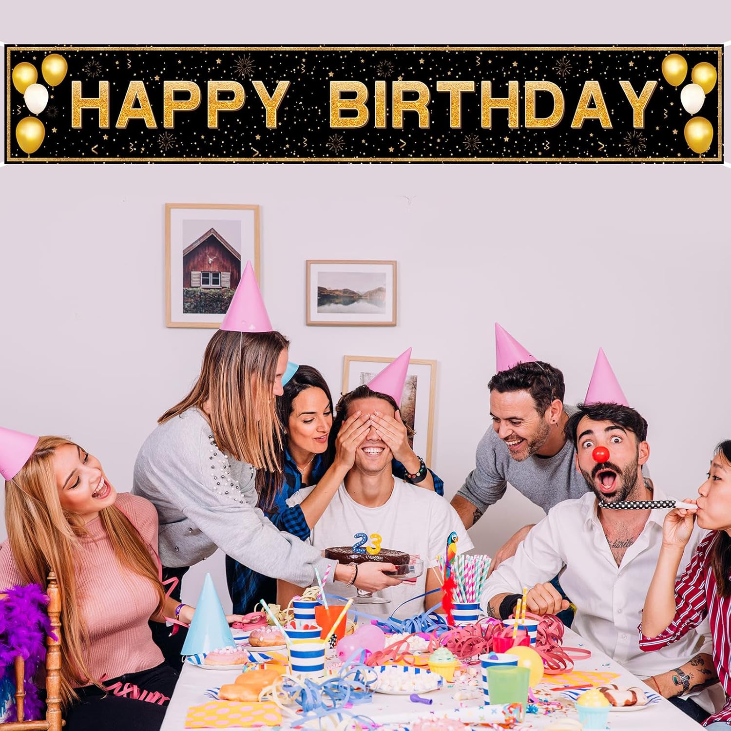 Happy Birthday Banner Decorations - Jumbo 118x20 Waterproof Polyester Sign