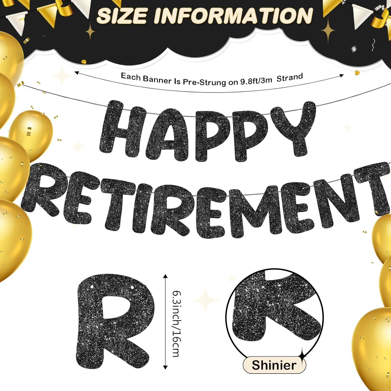 Fulmoon Happy Retirement Banner Glitter Sign