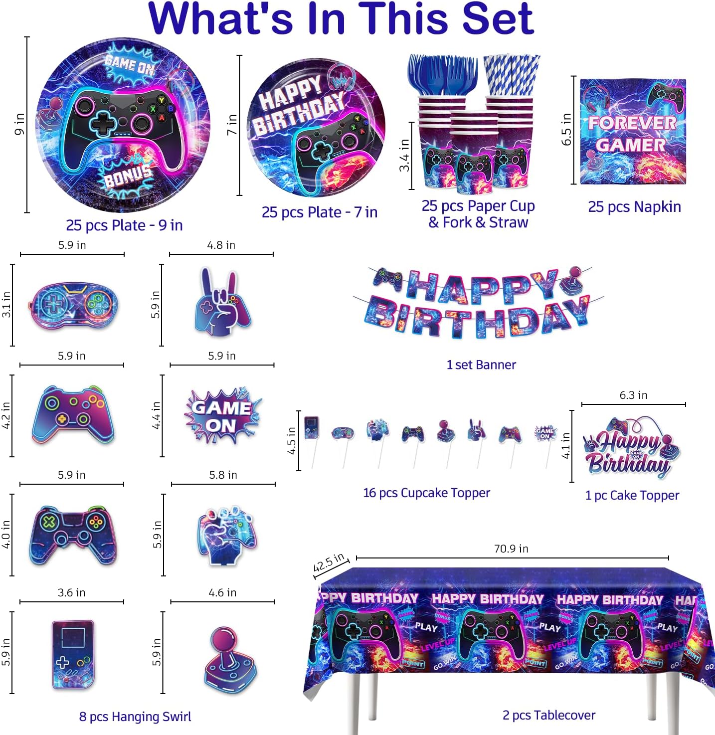 Yingoto 186Pcs Video Game Party Decorations Set