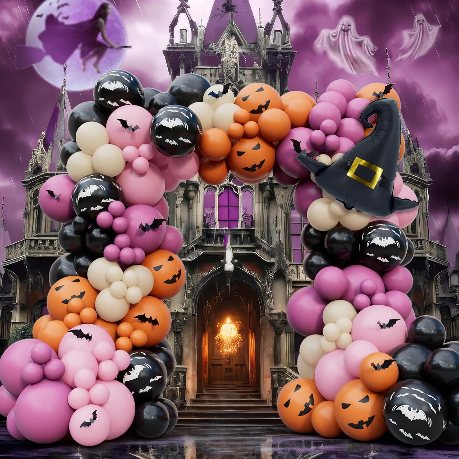 196Pcs Halloween Balloons Garland Arch Kit
