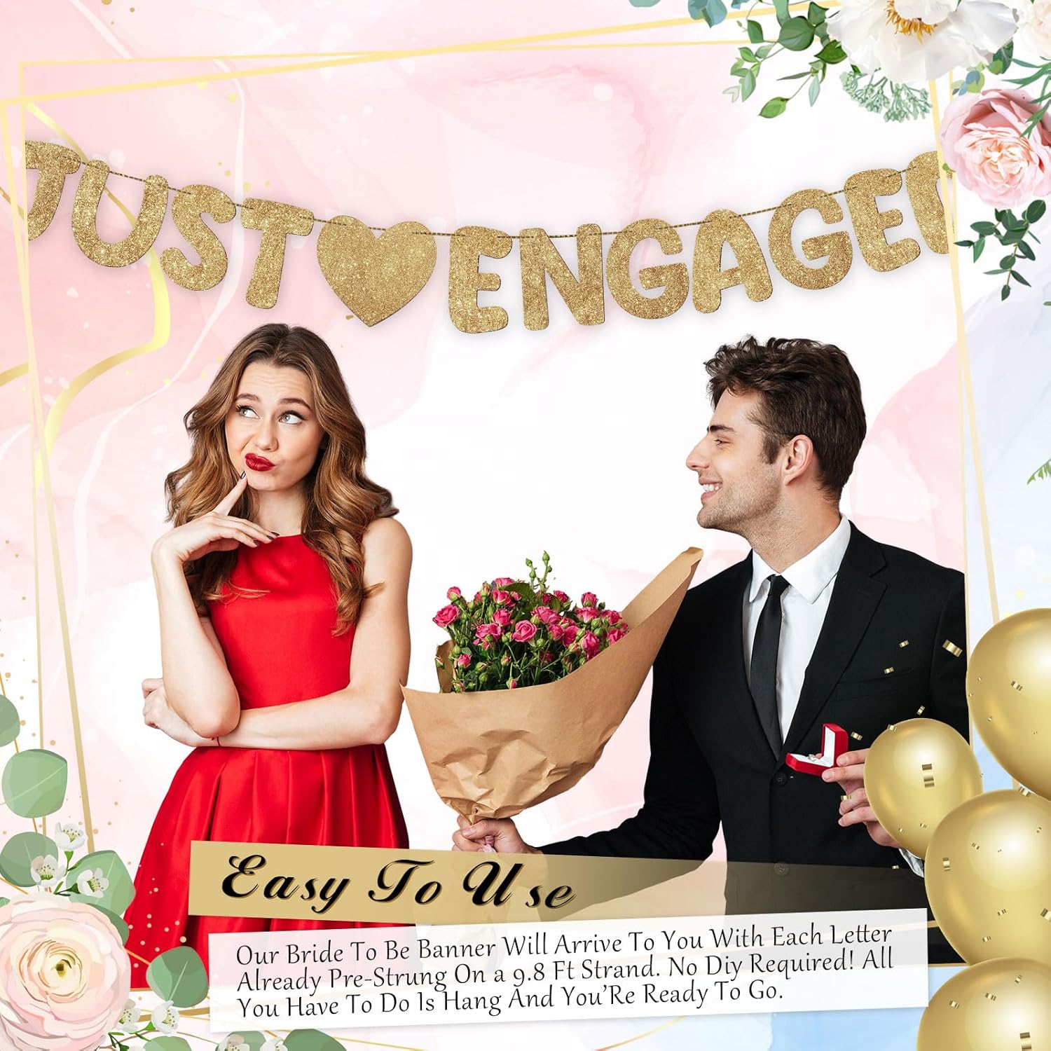 Breling Just Engaged Banner Glitter Engagement Decor