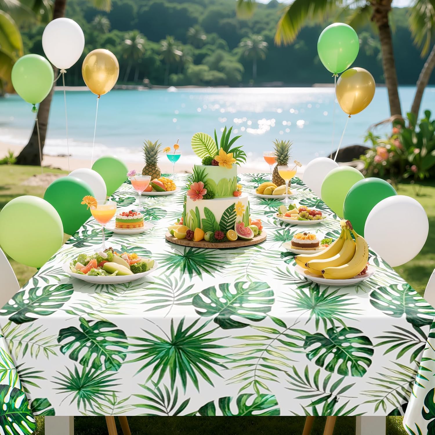 2 Pieces 54x108 Inch Hawaii Palm Leaves Tablecloth Decorations
