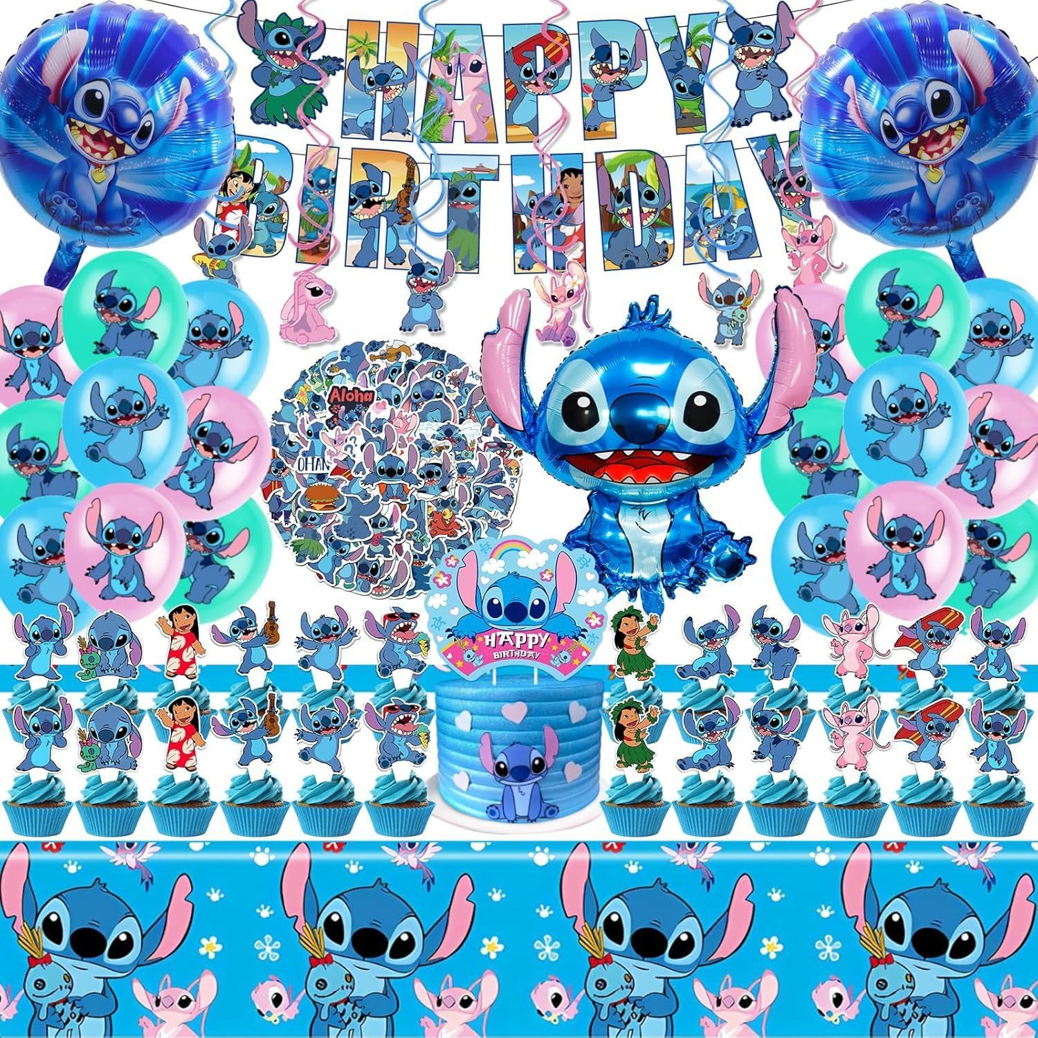 Stitch Party Supplies 102 PCS Themed Birthday Decorations Set