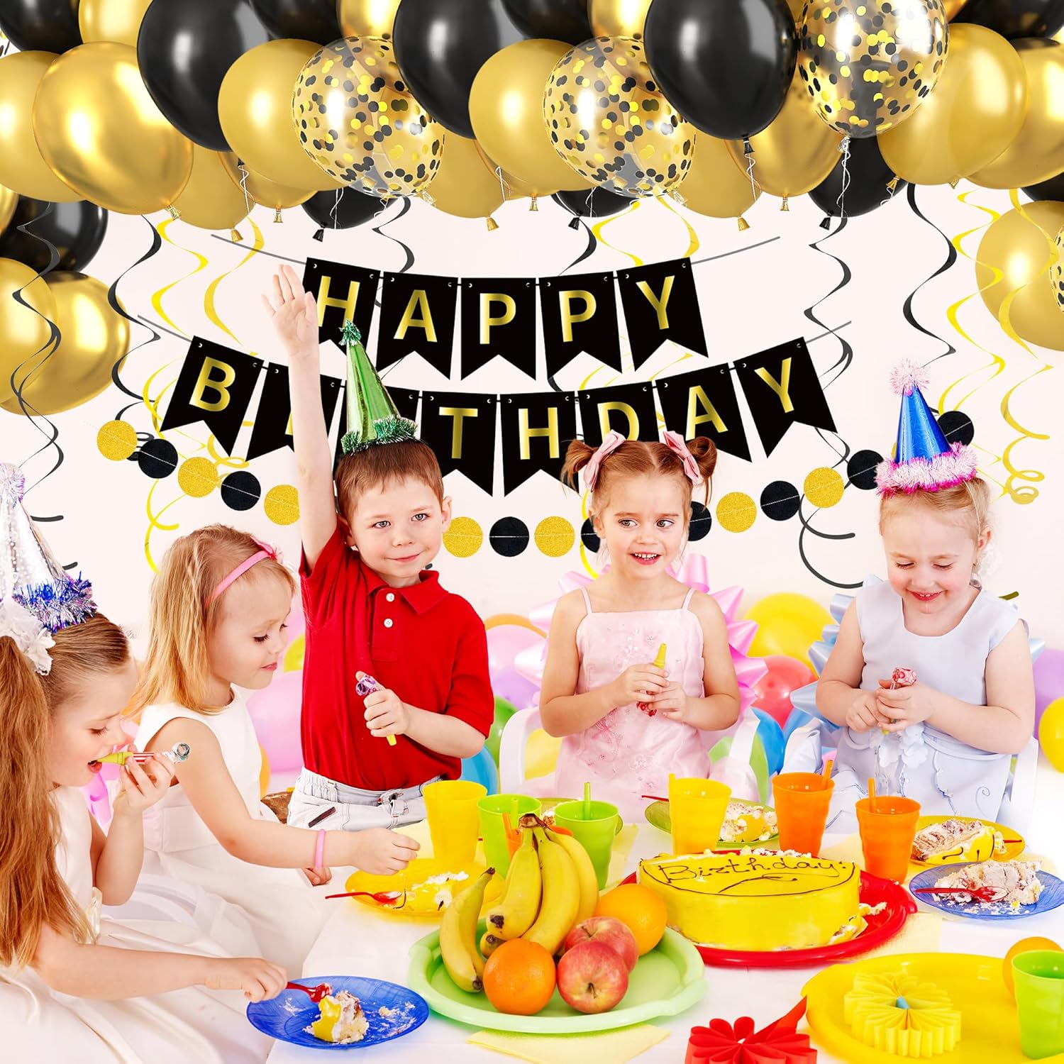 CANREVEL Black and Gold Birthday Decorations Set