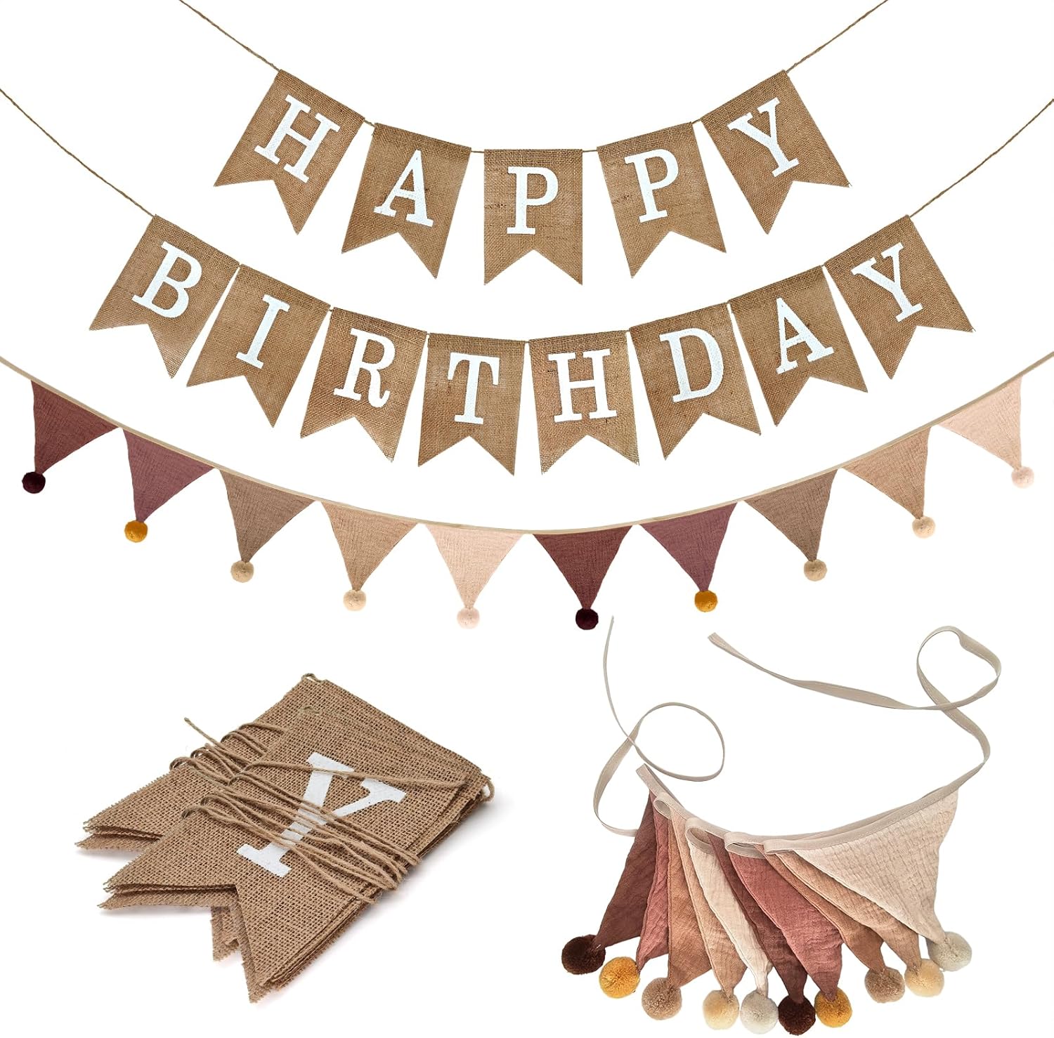 Burlap Happy Birthday Banner with Pennant Flags