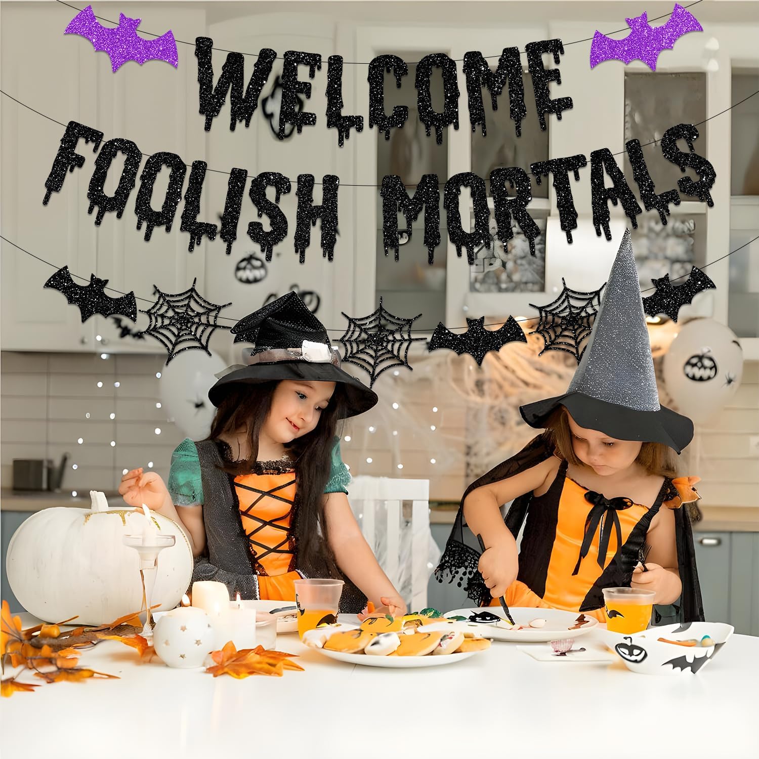 Biswiter Halloween Banner Decorations with Bat and Spider