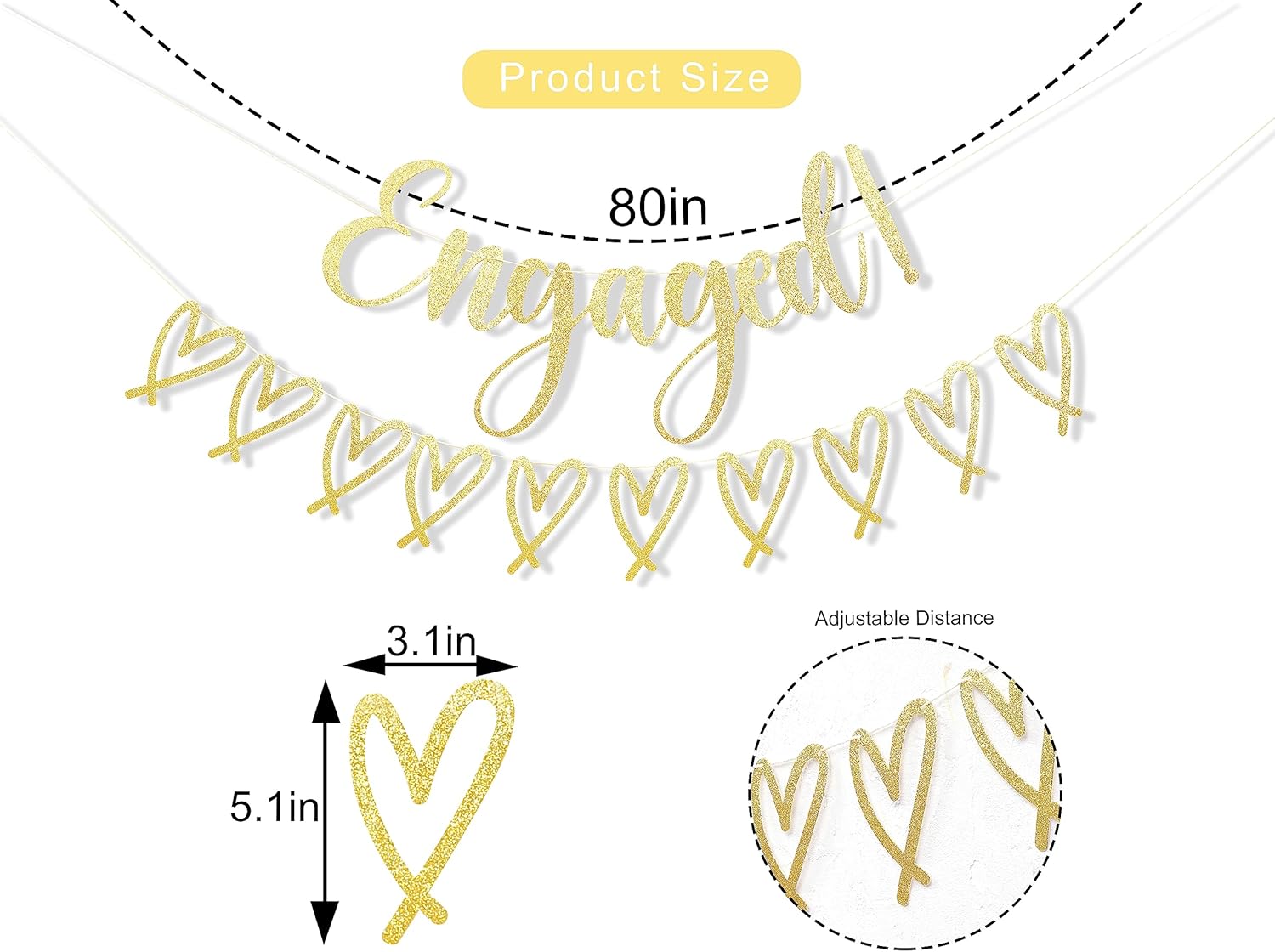 Happy Engagement Banner - Gold Glitter Bride To Be Decor