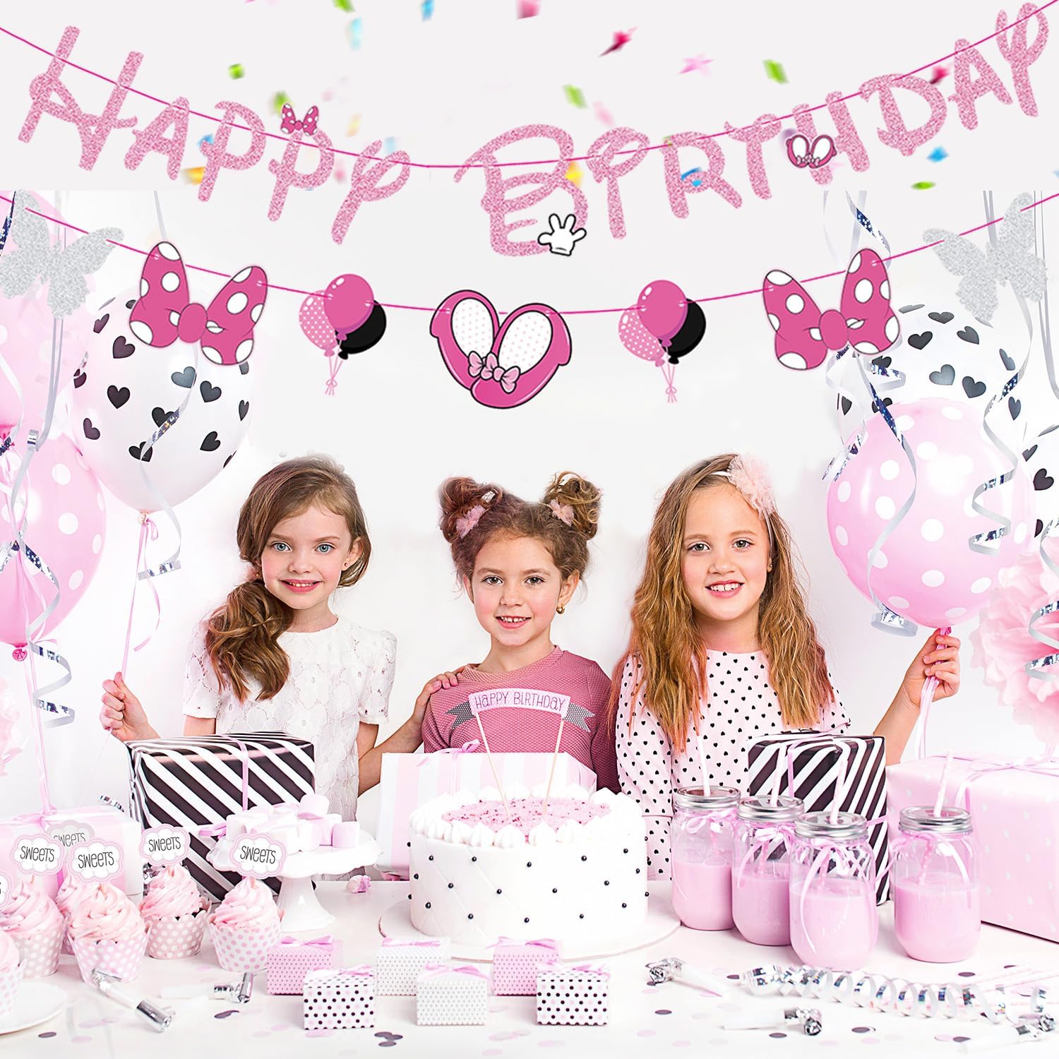 GZDUCK Pink Mouse Birthday Banners for Girls