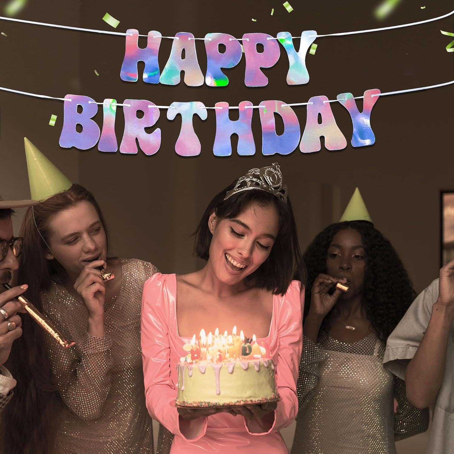 House of Party 6ft Iridescent Silver Happy Birthday Banner