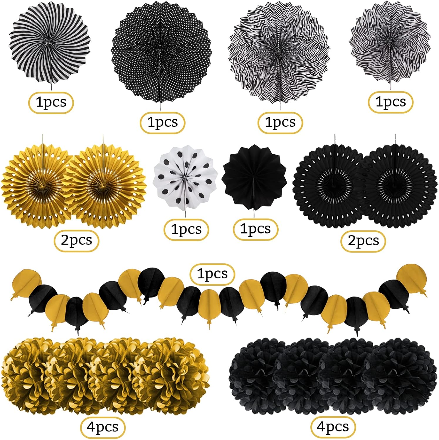 Black and Gold Party Decorations Set
