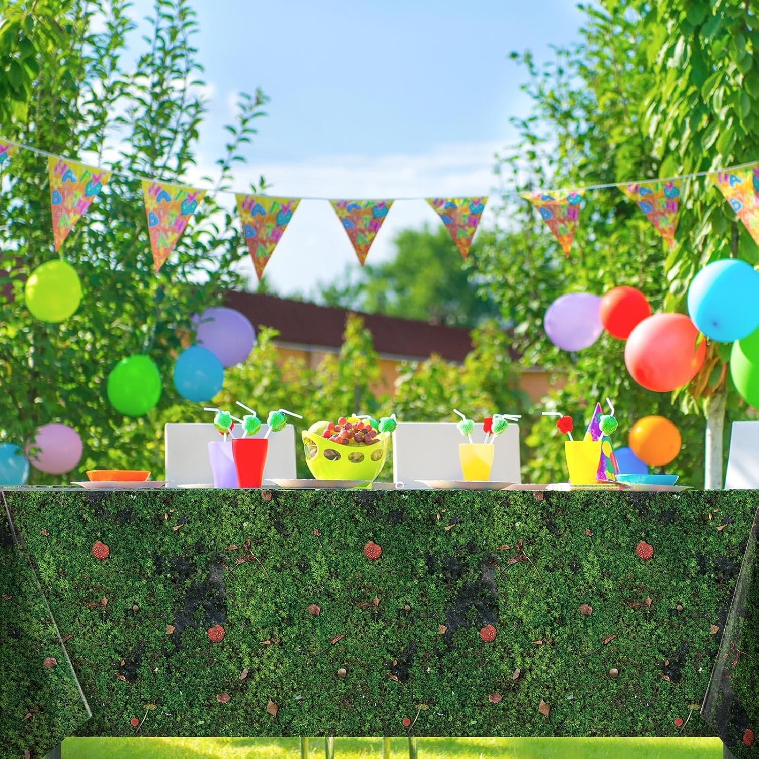 Tiamon 3 Pcs Green Moss Tablecloth for Forest Themed Parties