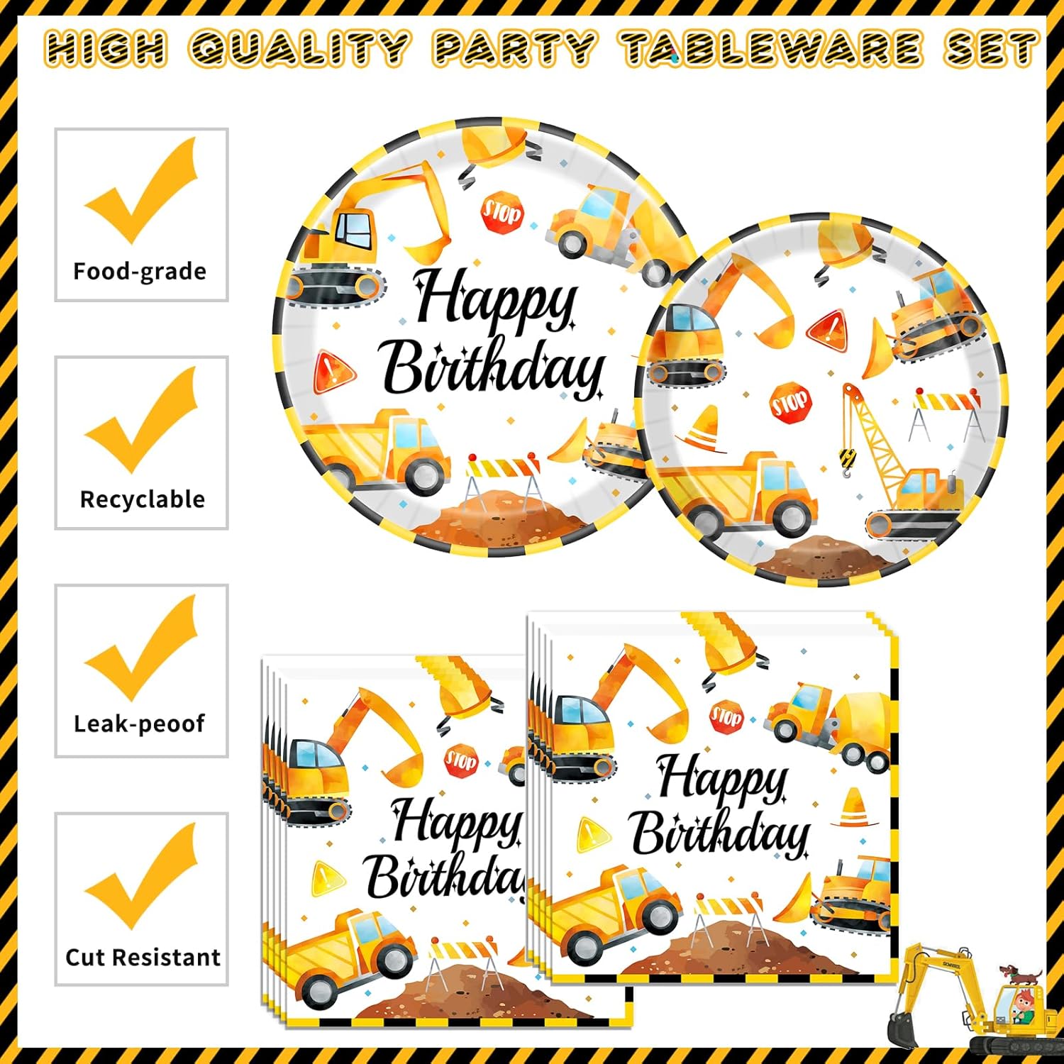 Construction Birthday Party Supplies for 24 Guests