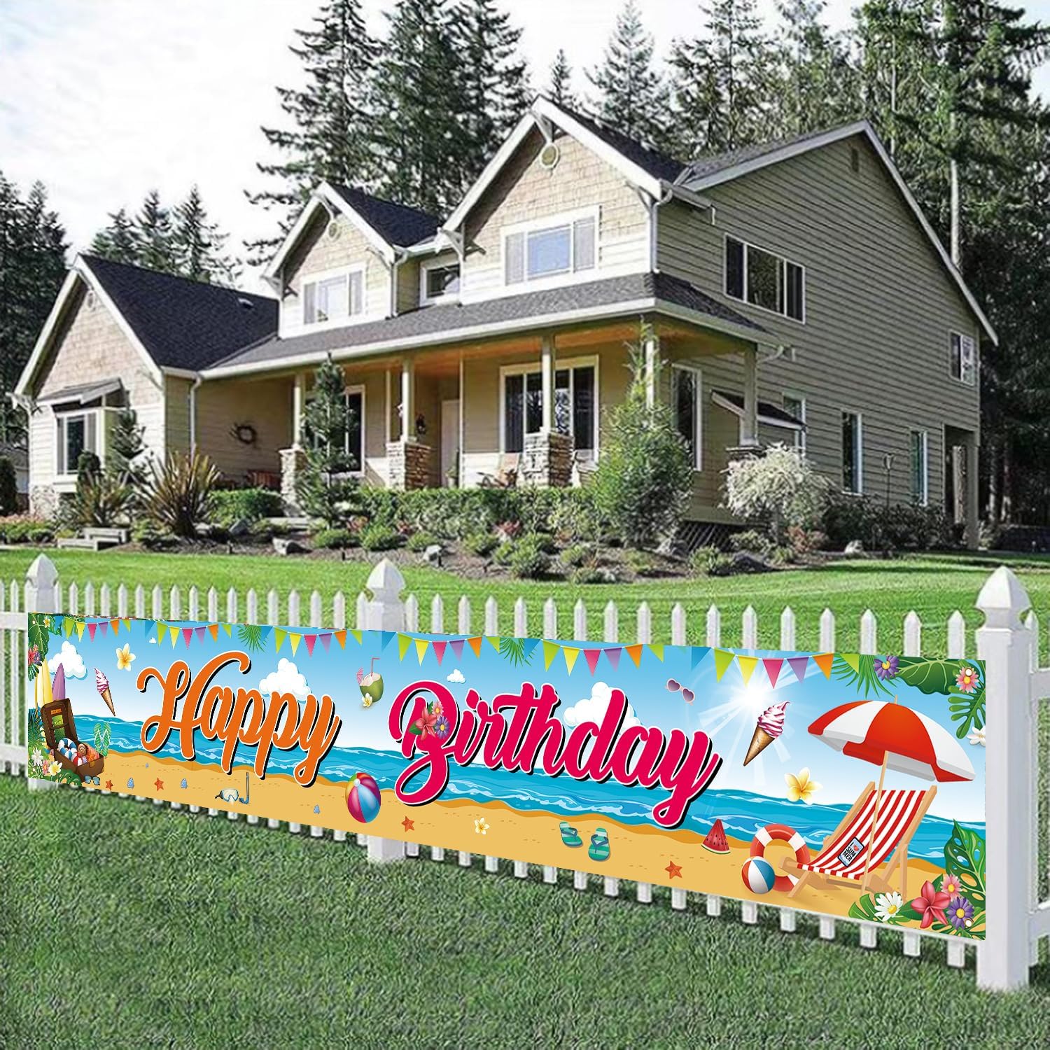 Large Summer Beach Birthday Banner 118 x 20 Inches