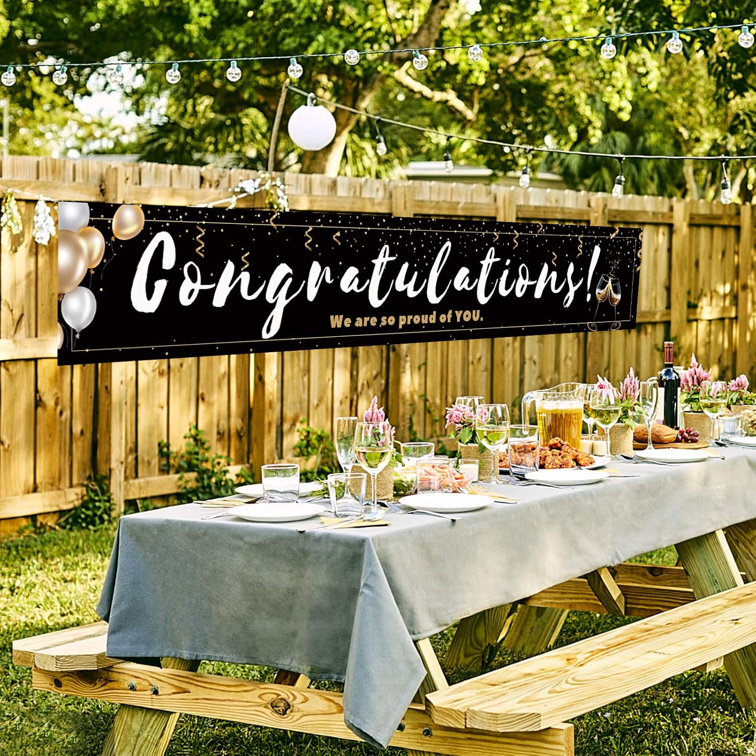 Large Black Congratulations Decoration Banner for Parties