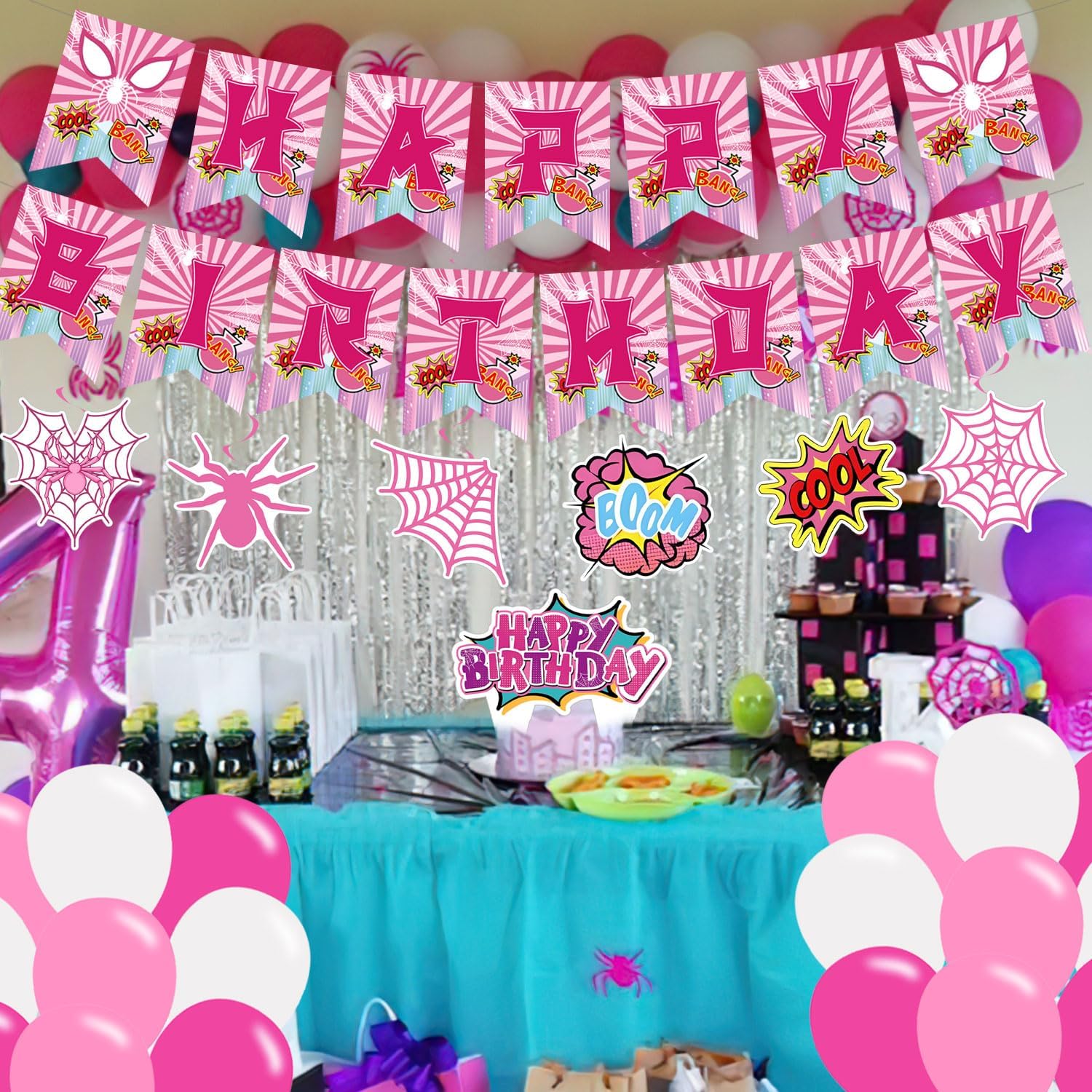 Pink Spider Birthday Party Decorations Set