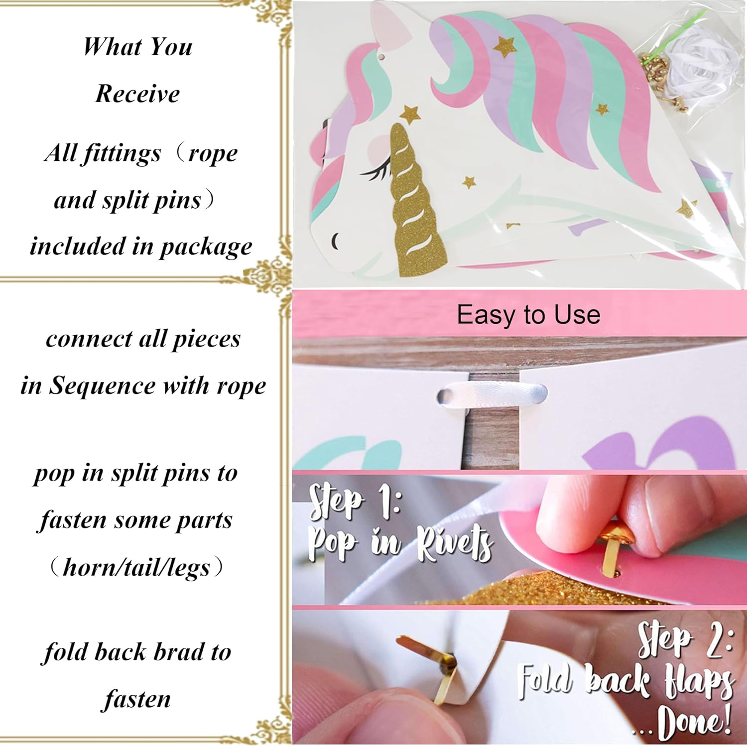 Unicorn Birthday Banner for Kids Party Decorations