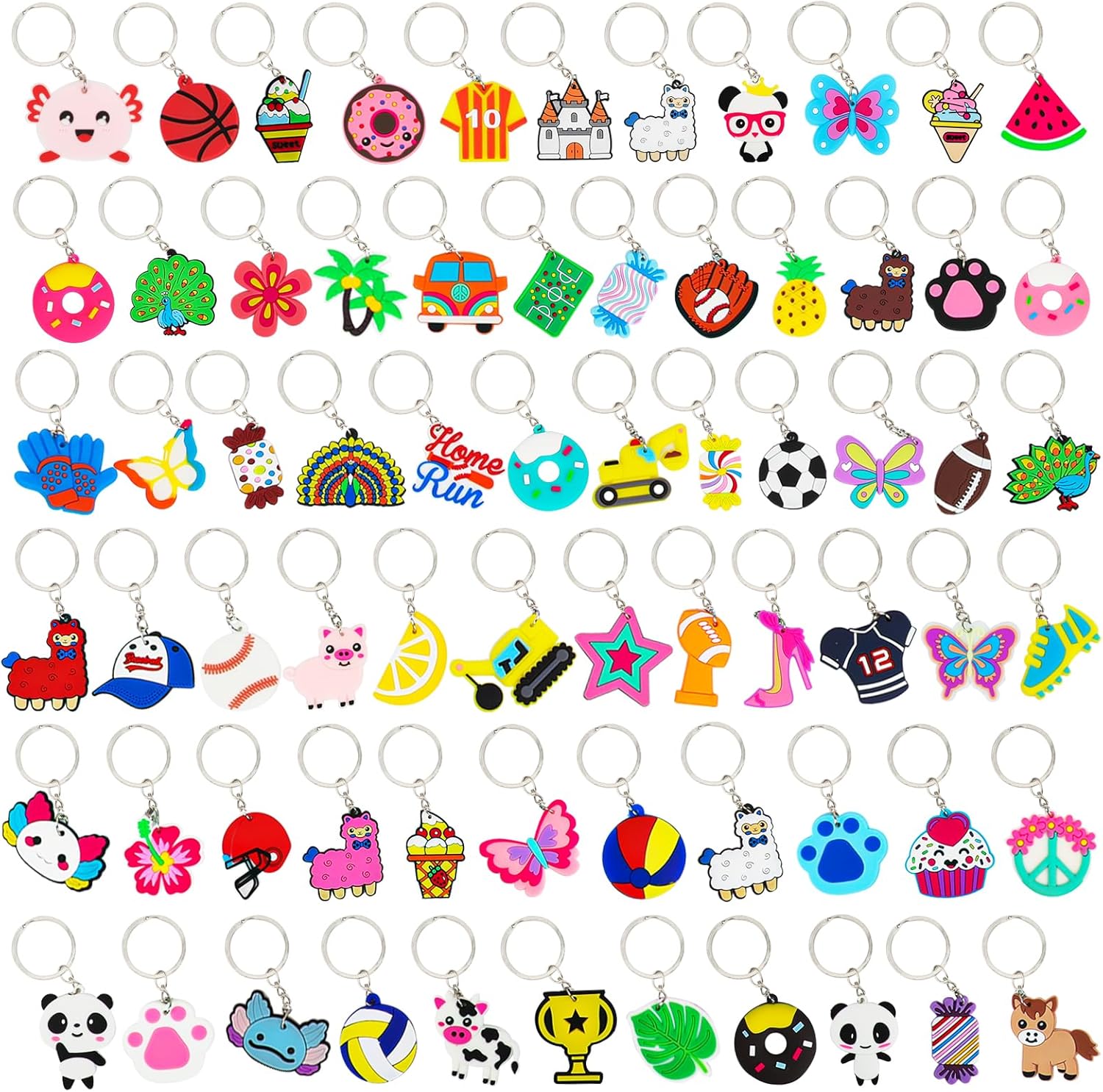 70PCS Cartoon Keychains Bulk for Kids Party Favors and School Events