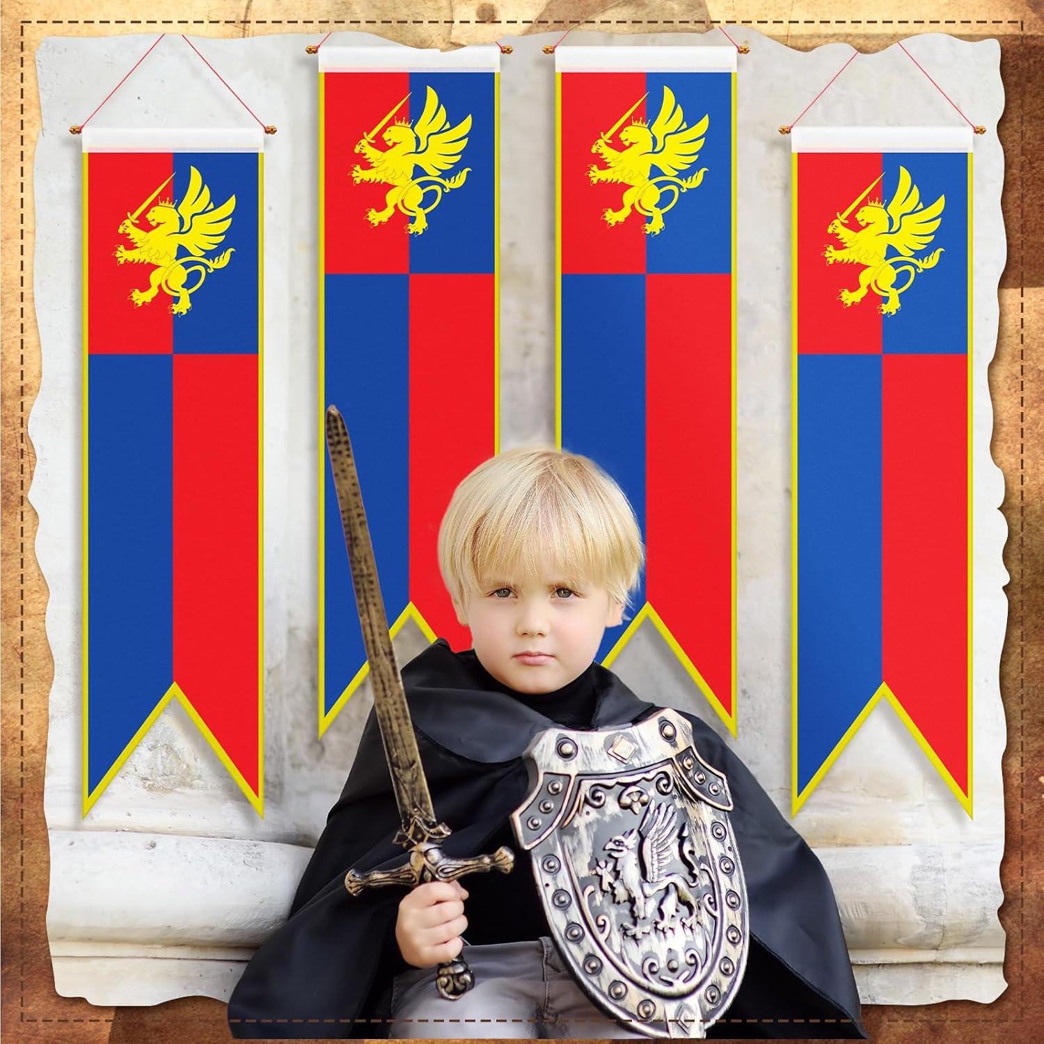 Oudain Medieval Fantasy 4 Ft Pull Down Banner Set