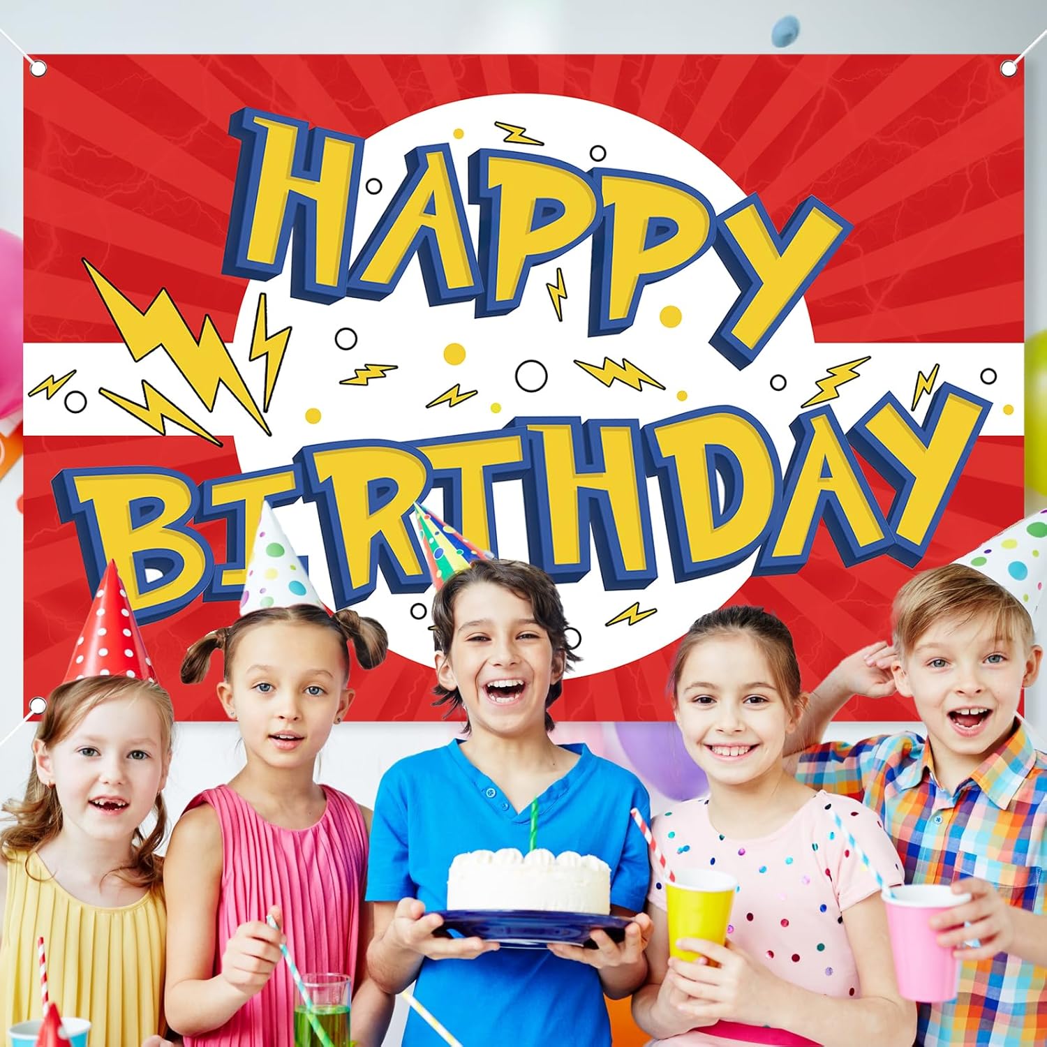 MIKLIFEZ Red White Yellow Cartoon Birthday Party Backdrop 5x3ft