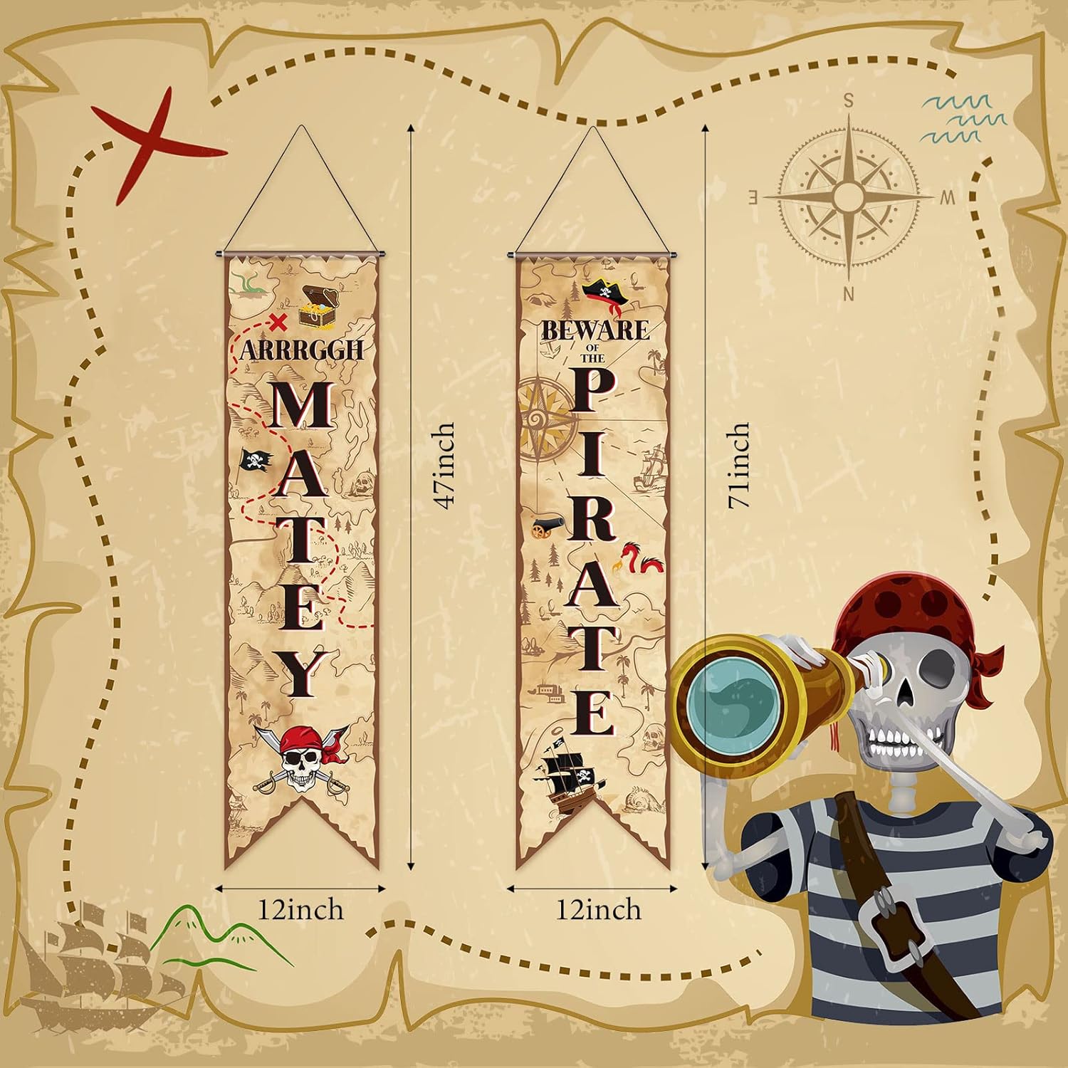 Tegeme Pirate Party Banners Treasure Hunt Decor