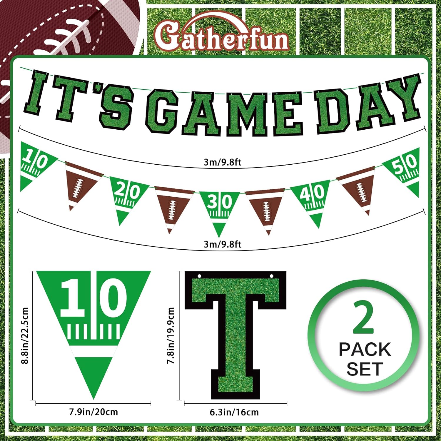 Football Party Decorations Kit with Triangle Flags and Banner