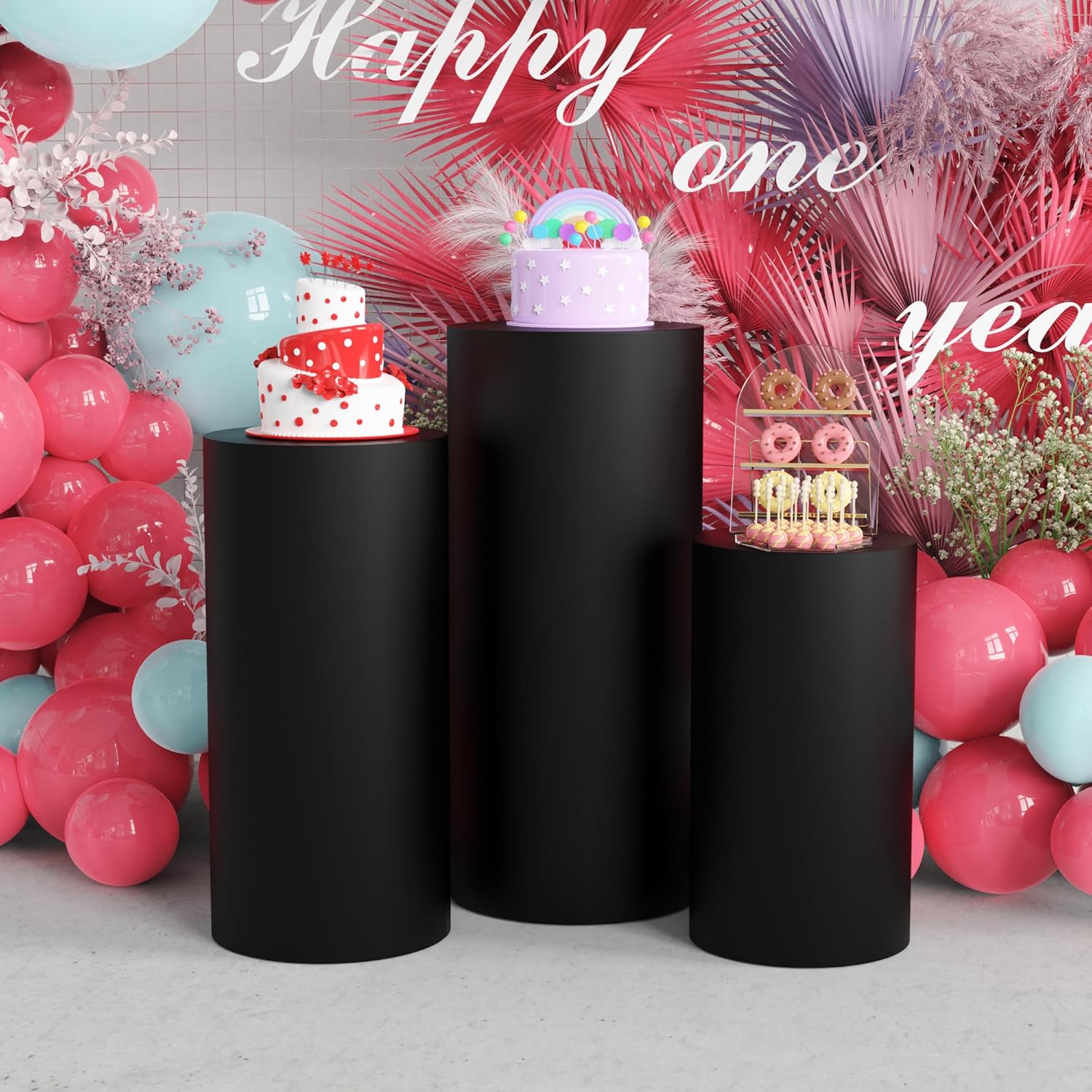Putros Cylinder Pedestal Covers Black 3Pcs Spandex