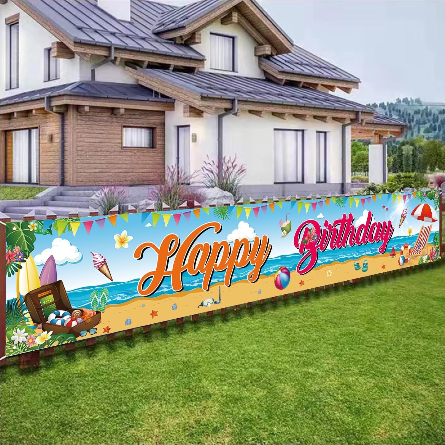 Large Summer Beach Birthday Banner 118 x 20 Inches