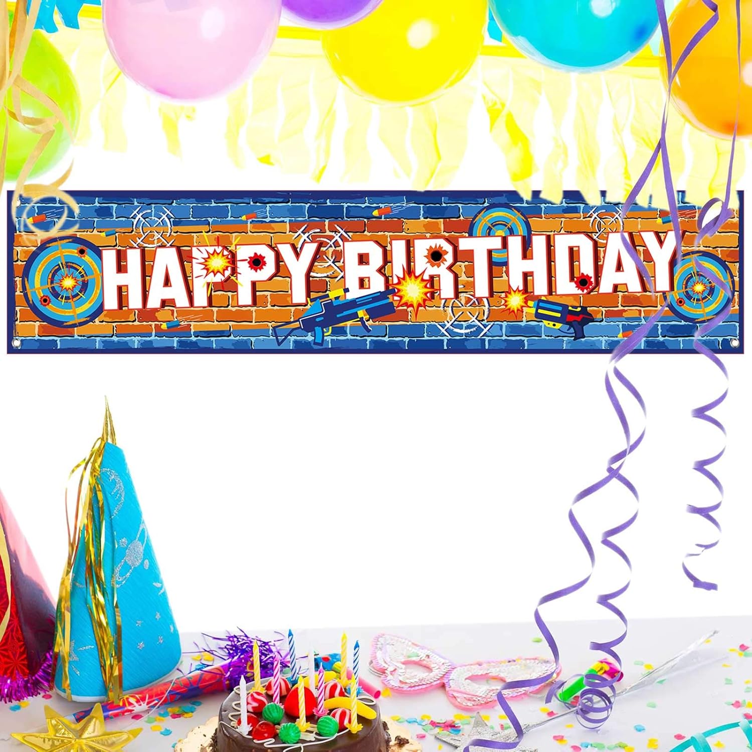 Dart Battle Birthday Banner with Hanging Rope