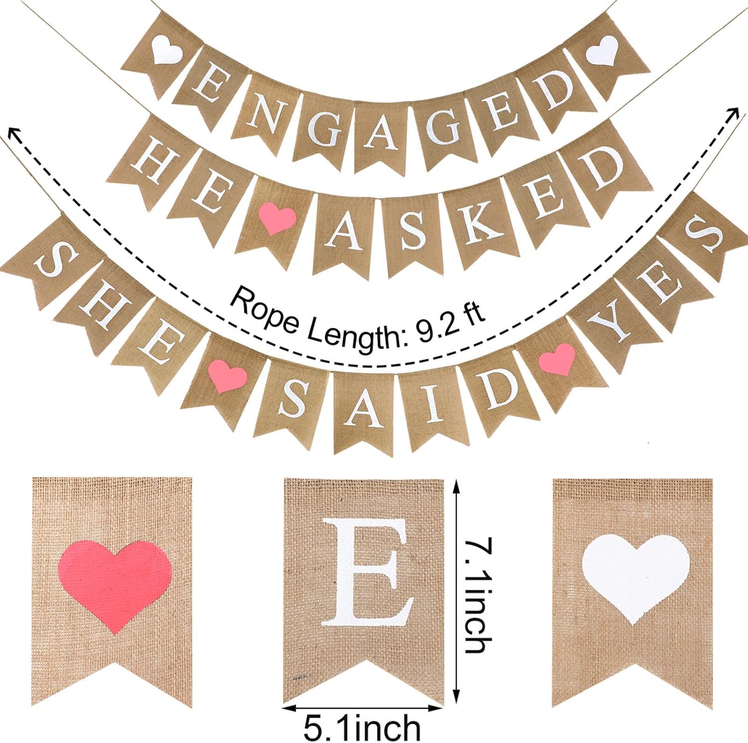 Blulu 3 Piece Burlap Proposal Bunting Set