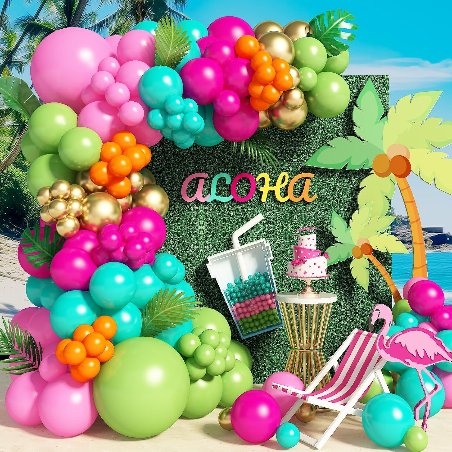 138pcs Flamingo Tropical Balloons Arch Garland Kit
