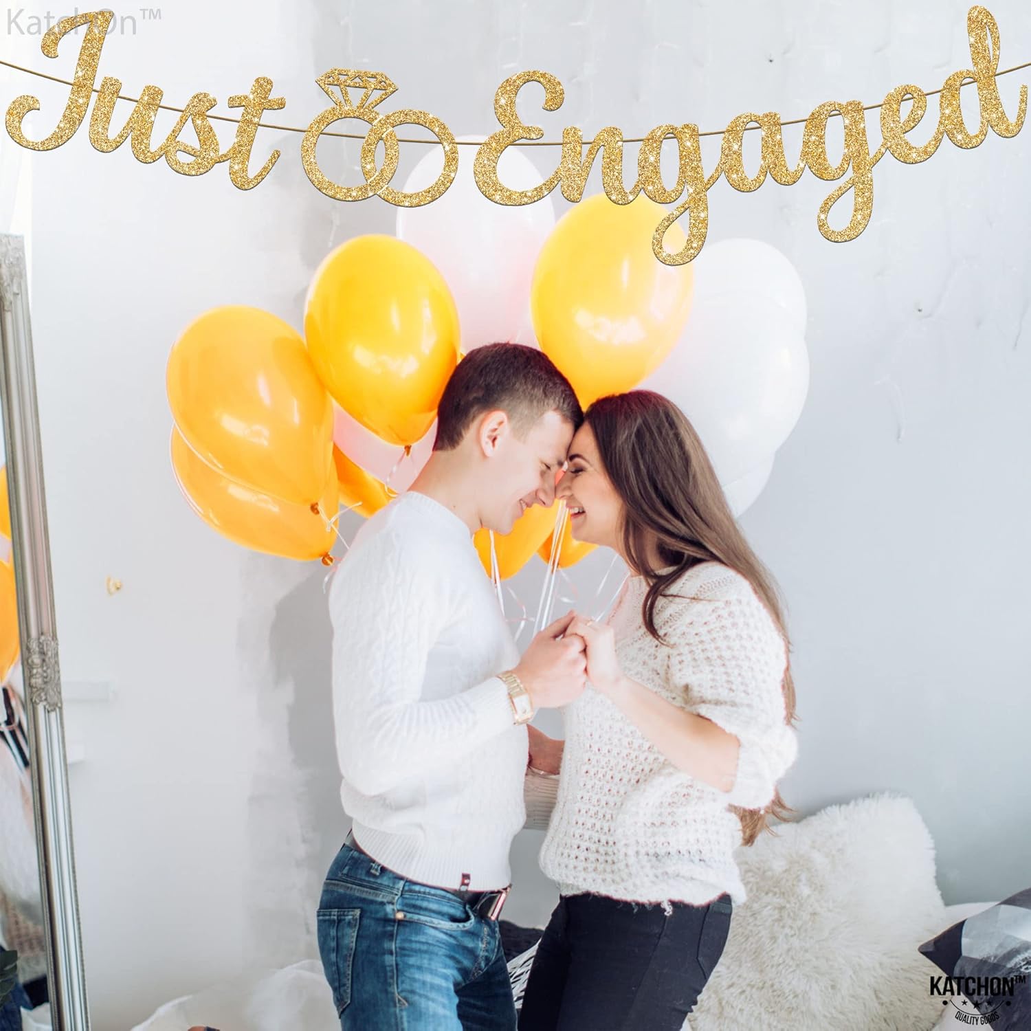 KatchOn Glitter Gold Just Engaged Banner 10 Feet