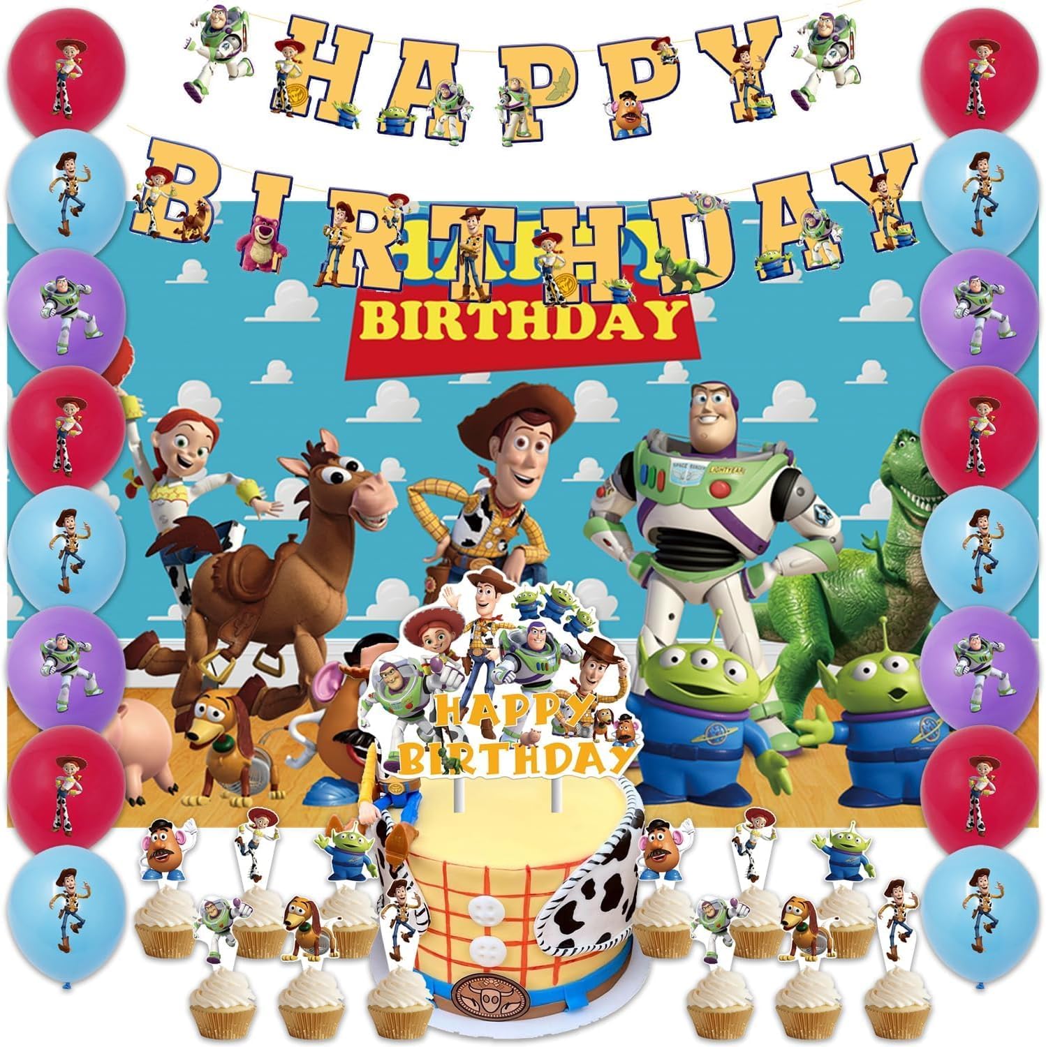 42Pack Toy Story Birthday Supplies Includes Banner Cake Topper Balloons