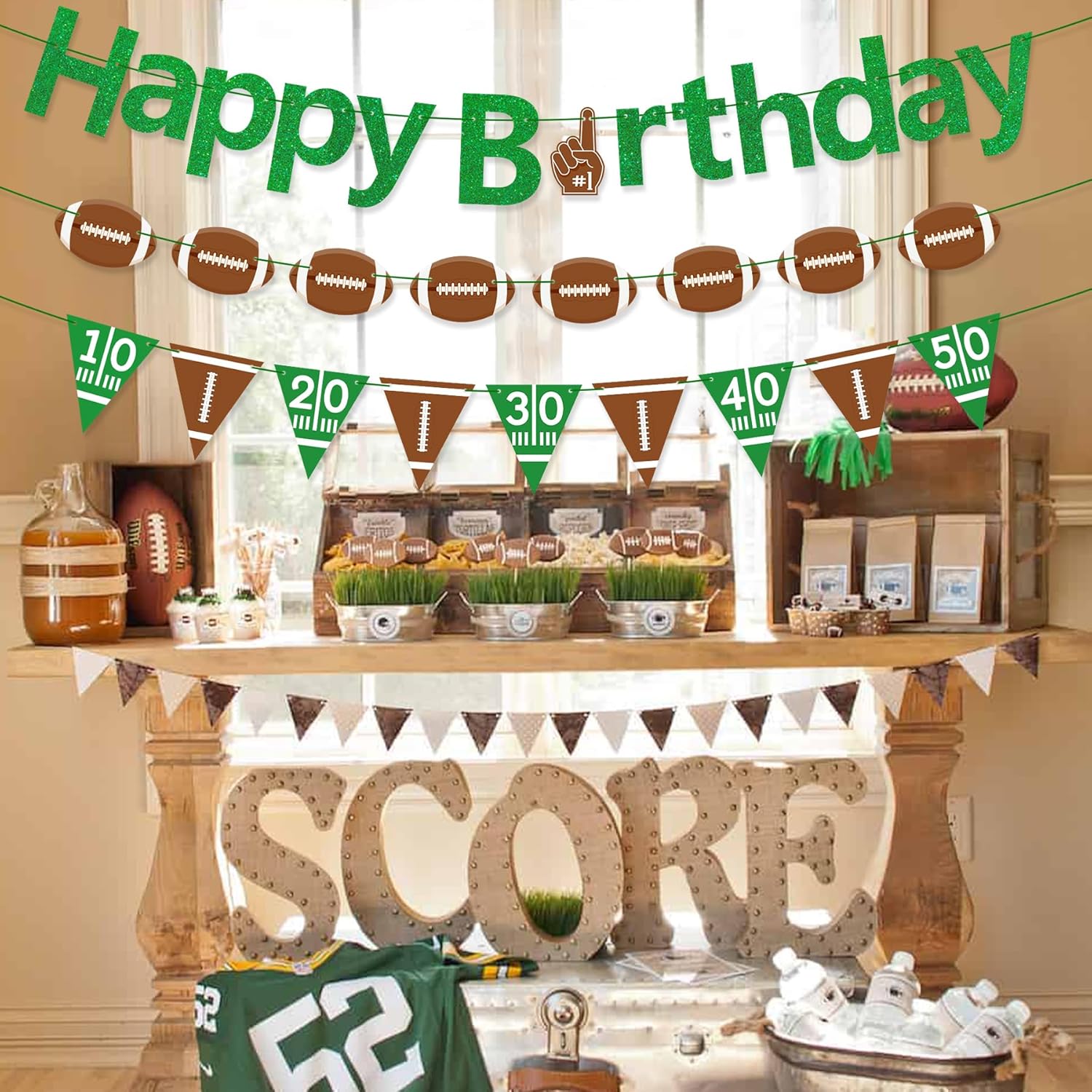 Football Happy Birthday Banner Green