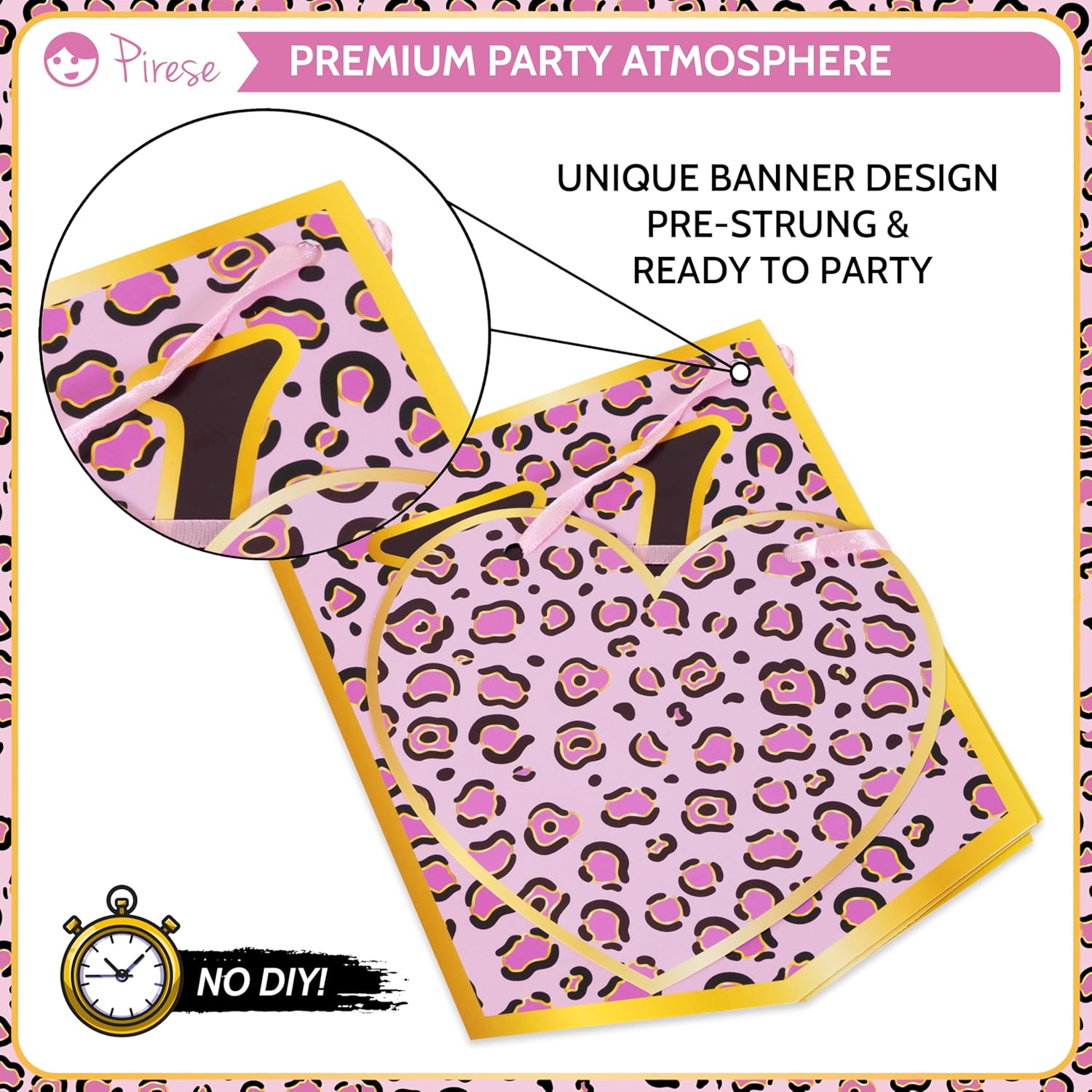 Pink Cheetah Birthday Banner with Decorations