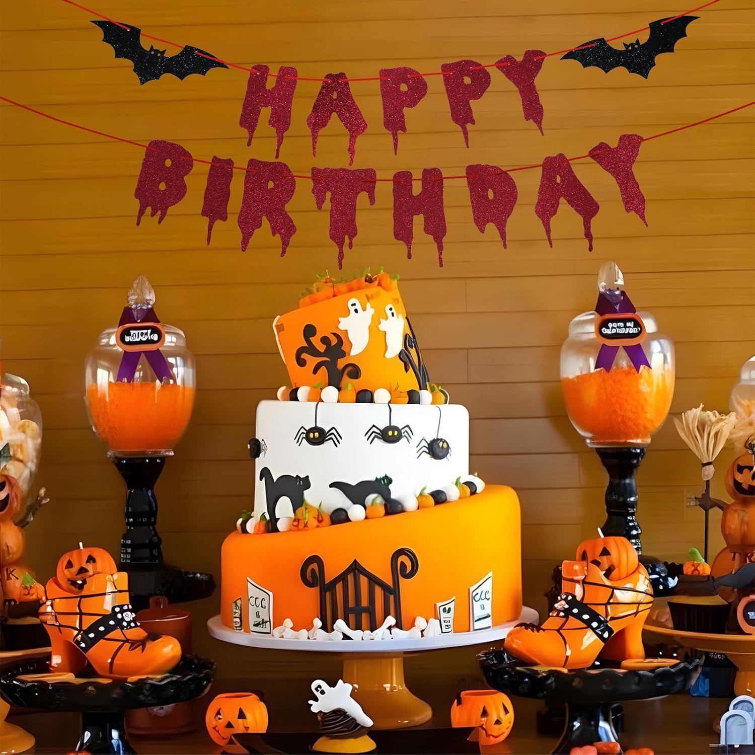 Red Glittery Halloween Birthday Banner