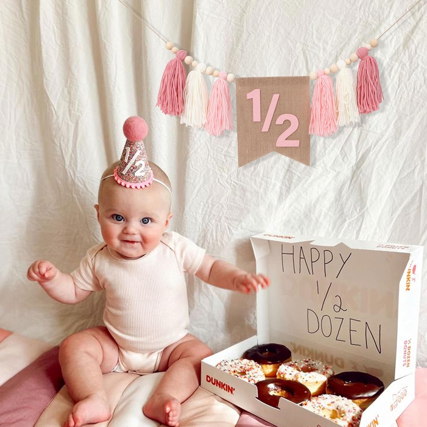 Wawuo Pink 12 Birthday High Chair Banner
