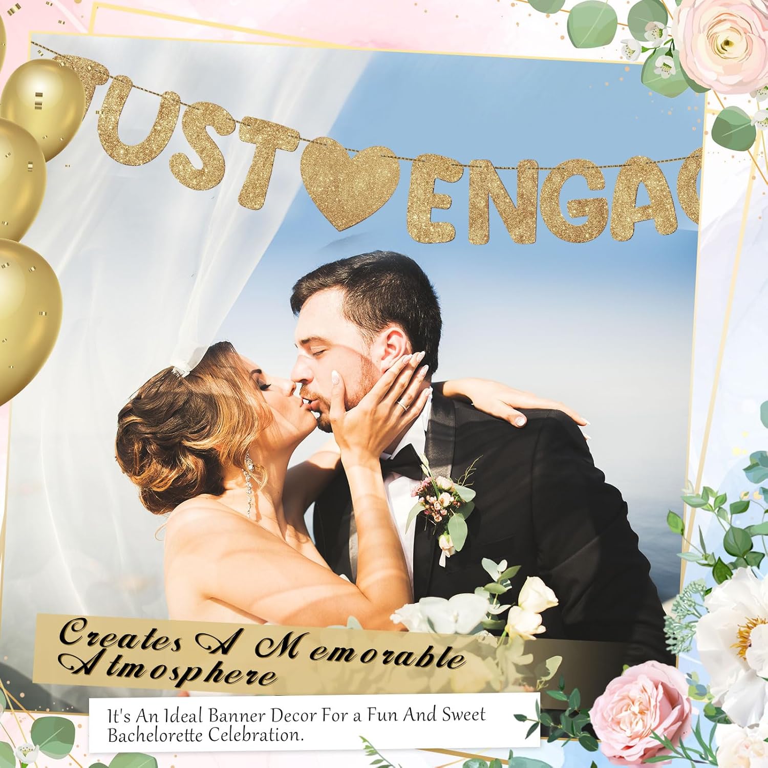 Breling Just Engaged Banner Glitter Engagement Decor