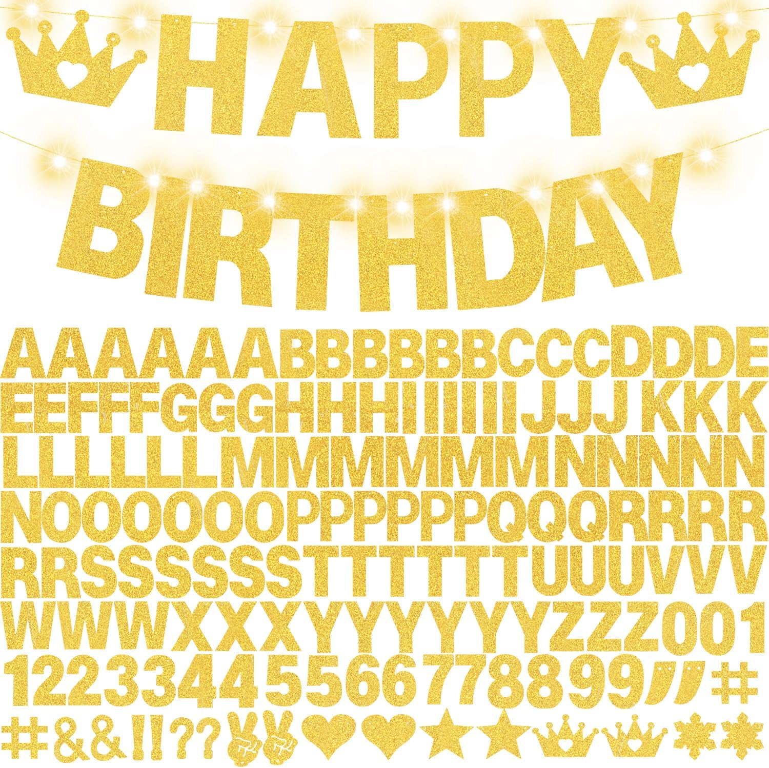 Glitter Gold Birthday Banner Kit DIY Decor 167 Pieces